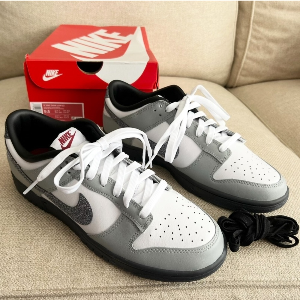 Nike Dunk Low LX Glitter Swoosh White Gray Sz 9.5W NEW IN BOX - Picture 14 of 15